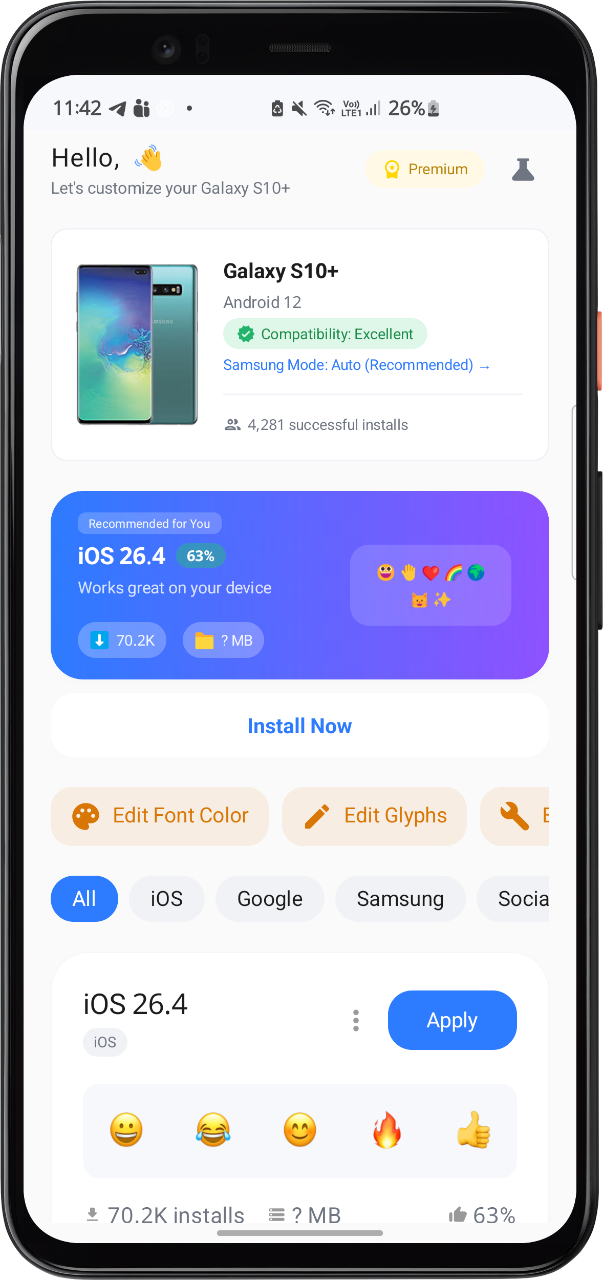 Emoji Switcher compatibility screen
