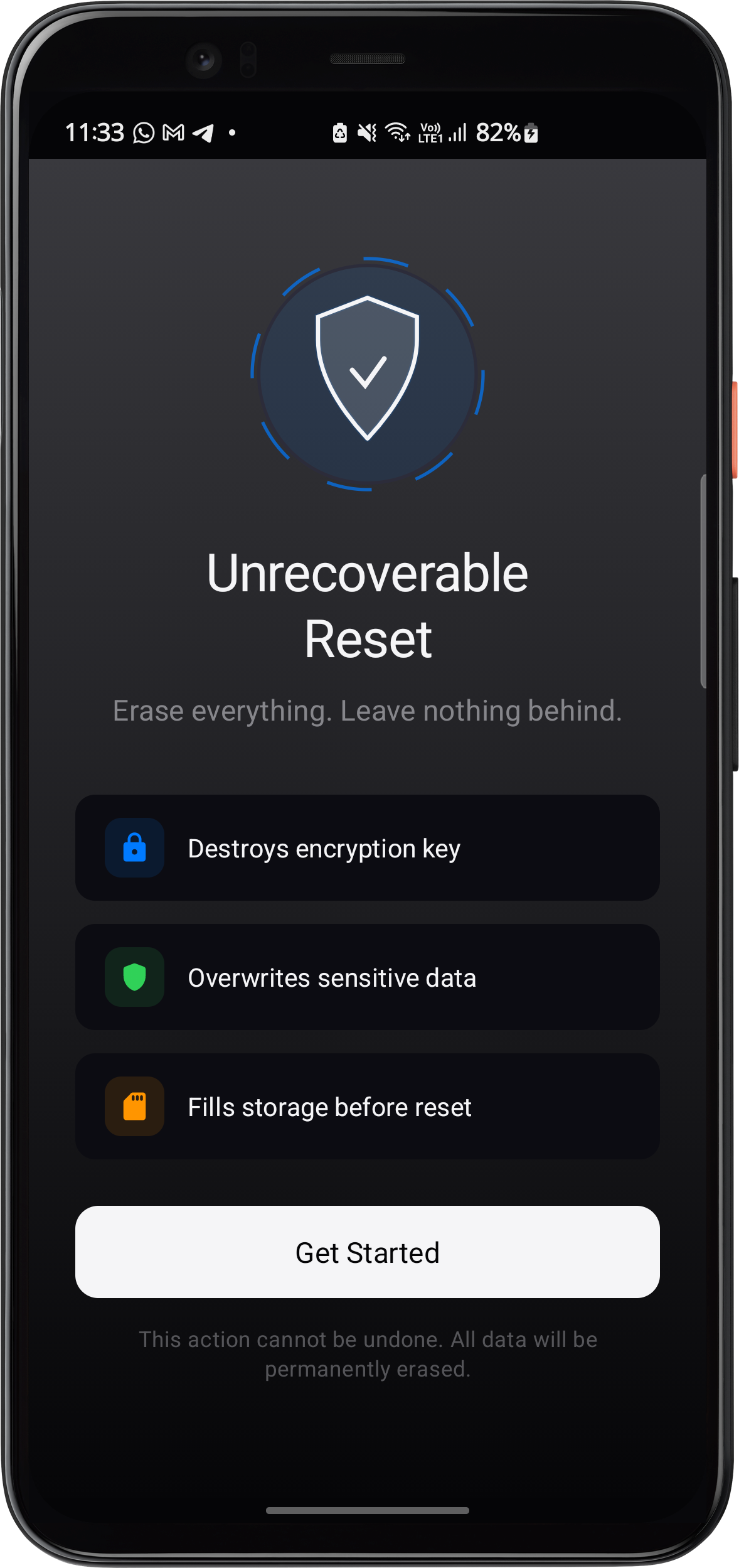 Secure Wipe workflow screen
